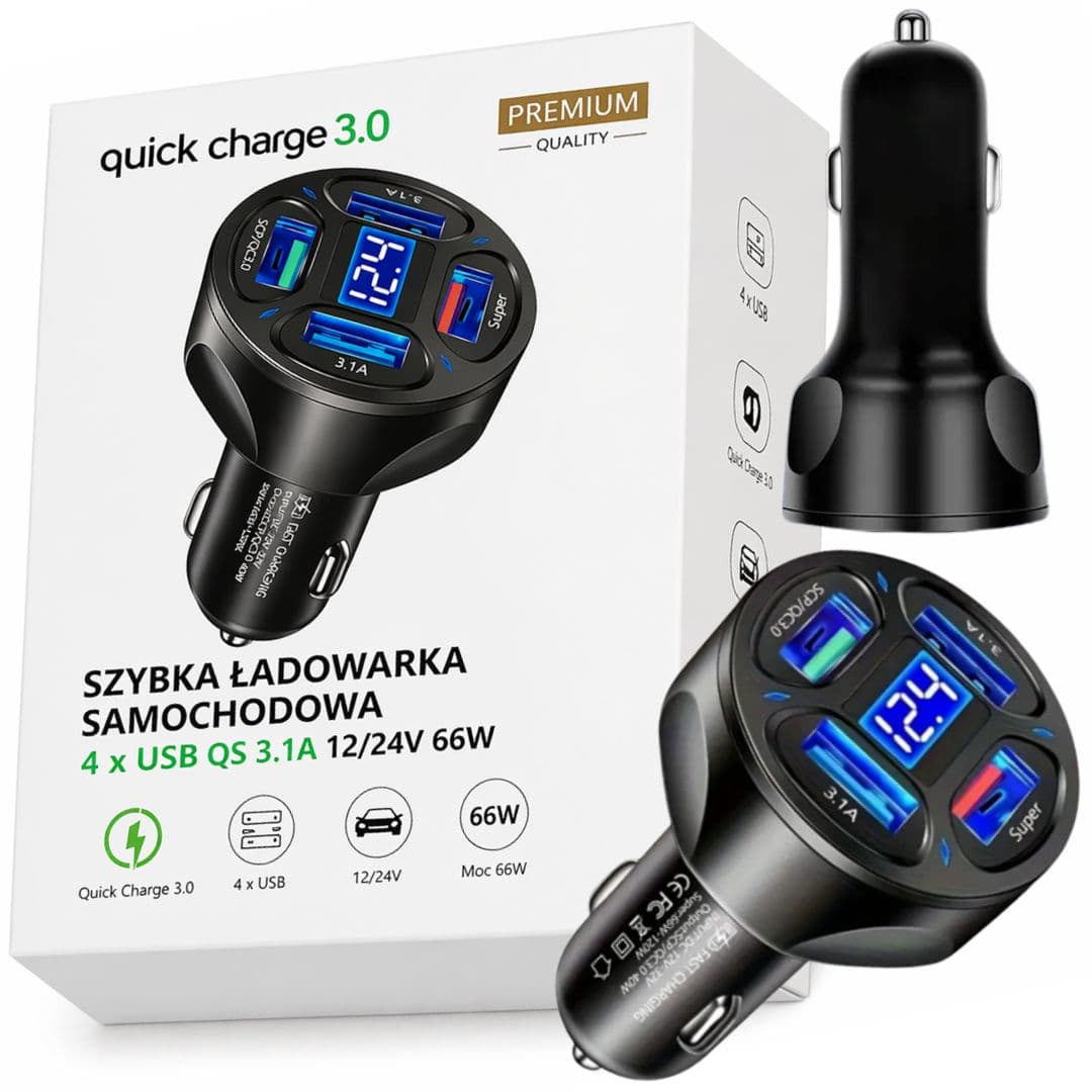 Szybka Ładowarka do samochodu 4 usb