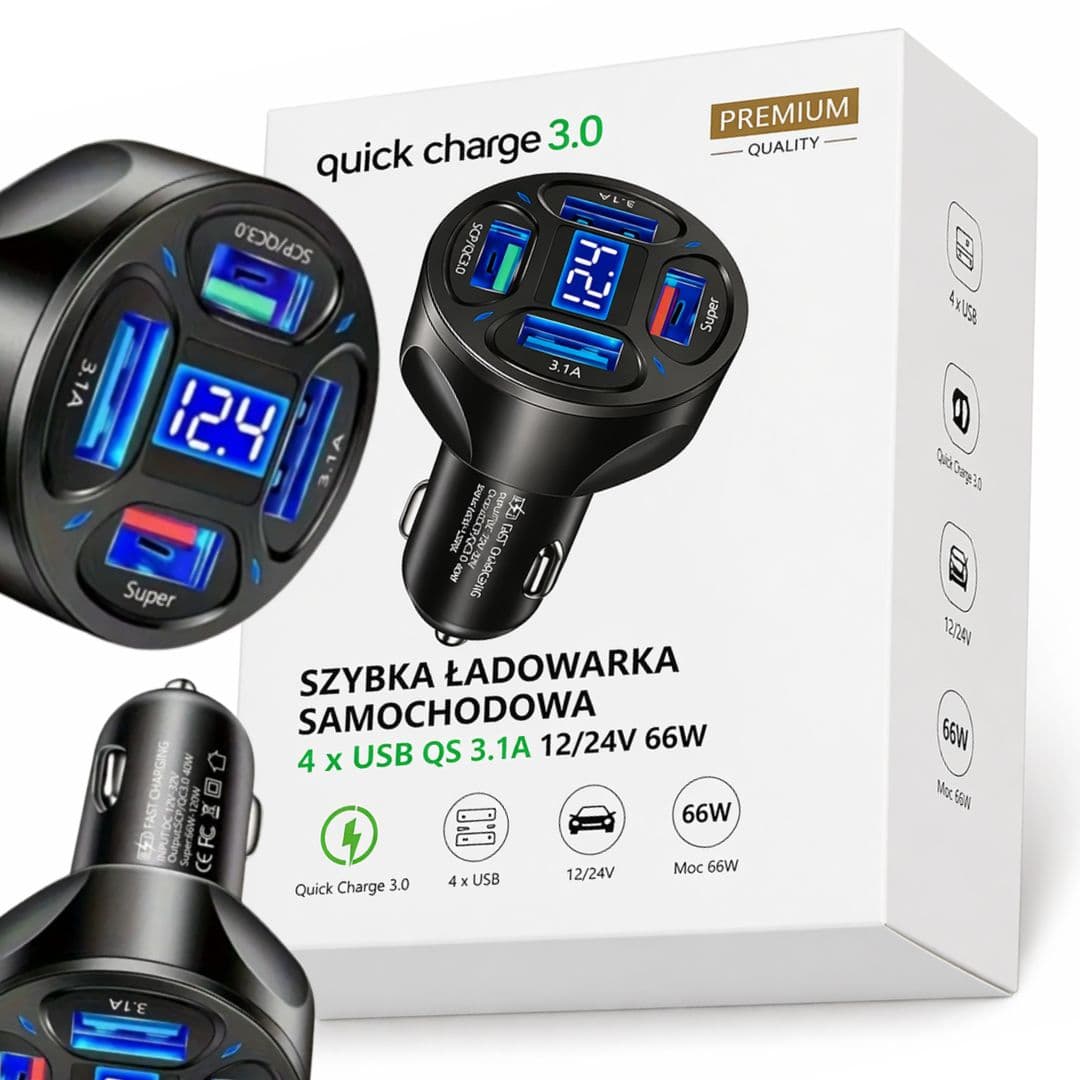 Szybka Ładowarka do samochodu 4 usb