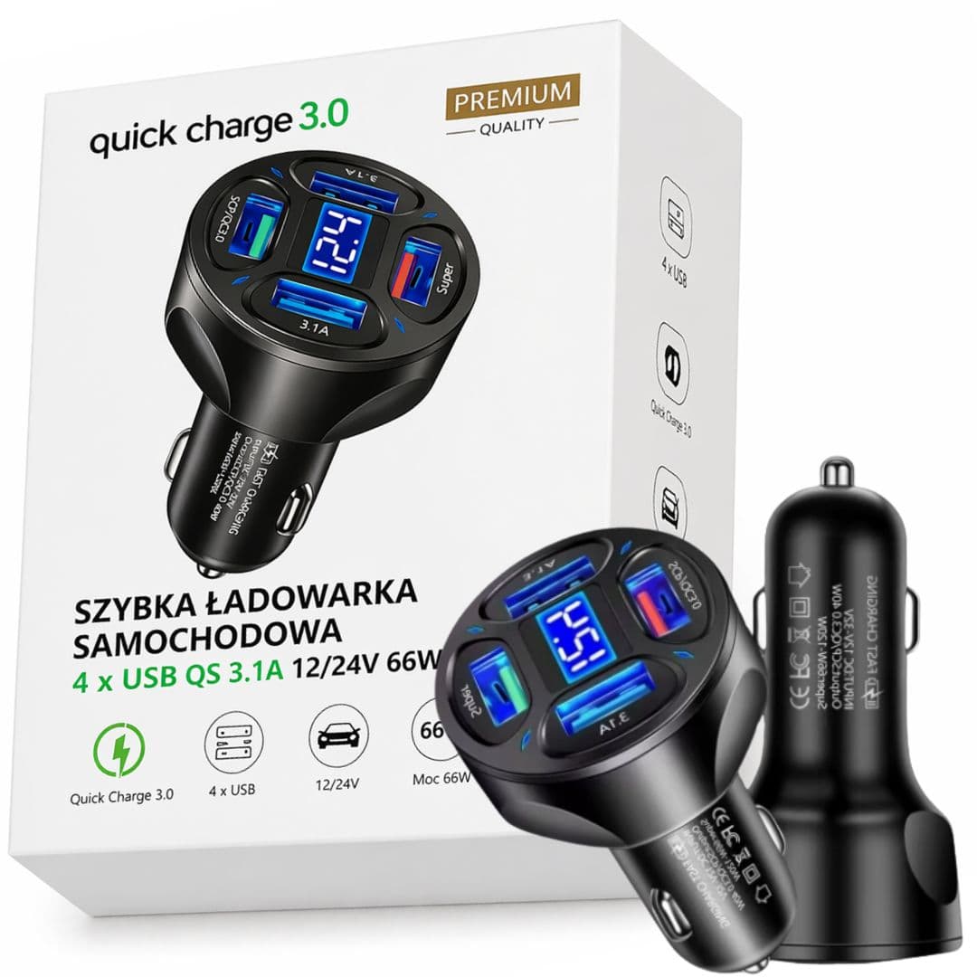 Szybka Ładowarka do samochodu 4 usb